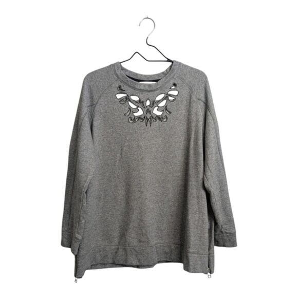 Soft Surroundings Urban Chic Pullover Sweatshirt  Gray Side Zips Laser Cutout 1X - Picture 1 of 10